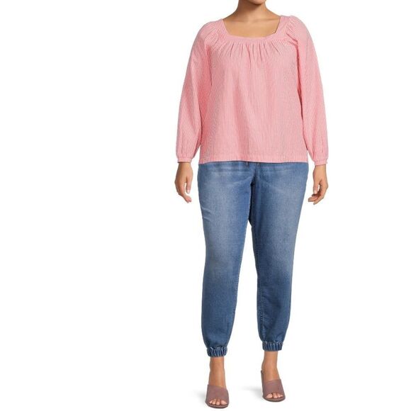 Terra & Sky Pink and White Striped Long Sleeve Top 3X - Picture 1 of 9